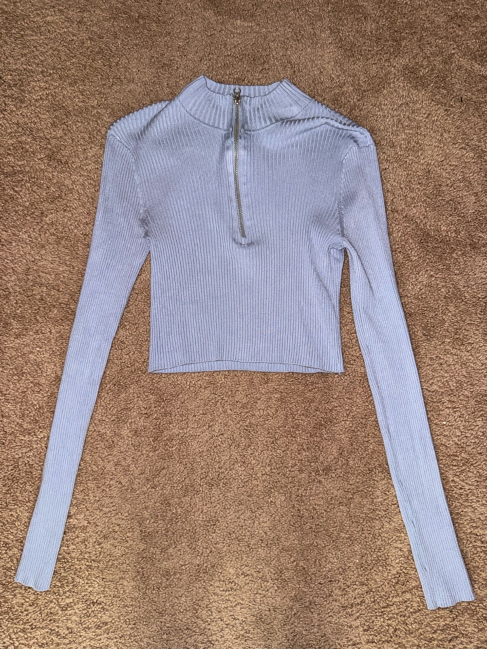 Light Lavender Ribbed Half-Zip Sweater